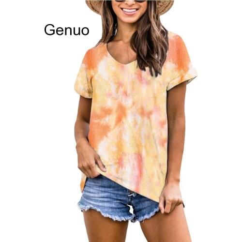 2020 Tie Dye Print Loose Oversized Women Streetwear Hippie Hip Hop Short Sleeve Color Block Tee Top T Shirt Korean T-Shirt