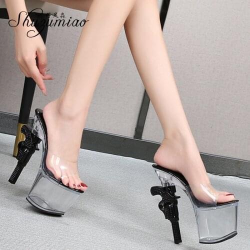 Shuzumiao Womens Shoes 2020 New Summer Hot Sexy Transparent Slippers Women 17cm High Heels Female Fashion Strange Style Slides