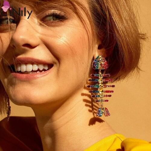 CiNily Delicate Multicolor Crystal Gold Womens Fish Bone Drop Earrings Wedding Party Birthday Gift Jewelry FH8915