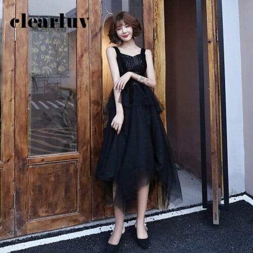 Sequin Tassel Women Party Gowns DR415 Black A-Line Elegant Prom Dress Spaghetti Strap Formal Dresses Sleeveless Vestido De Gala