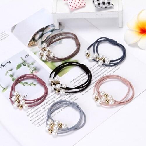5Pcs Woman Pearl Hair Ties Fashion Korean Style Hairband Scrunchies Girls Ponytail Holders Rubber Band Hair Accessories
