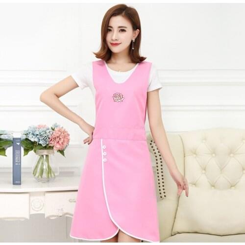Beauty Salon Florist Cafe Shop Women Apron Household Bar BBQ Baking Cooking Kitchen Apron Oil-proof Long Bib Dress Waitress Red