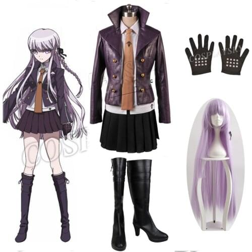 Danganronpa Dangan-Ronpa Kyoko Kirigiri women Cosplay Costume Dress Set With Gloves Halloween Cosplay Costume and wig shirt tie