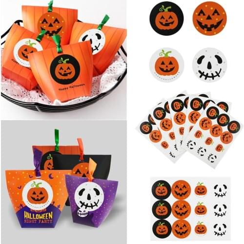 10 Sheets 3cm Halloween Party Decor Pumpkin Smiley Ghost Paper Label Seal Stickers Halloween Gift Box Packaging Sealing Stickers