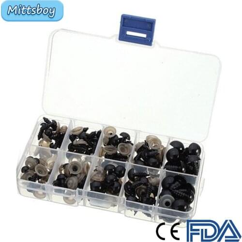 10 Grid DIY 100Pcs Screw Combination Black Plastic Crafts Safety Plush Toy Eye for Bear Soft Toy Doll Amigurumi Accessories Gift