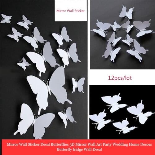 12pcs 3D Mirrow wall sticker butterflies wall sticker Self adhesive wall stickers for decoration of wedding home bedroom Refrige