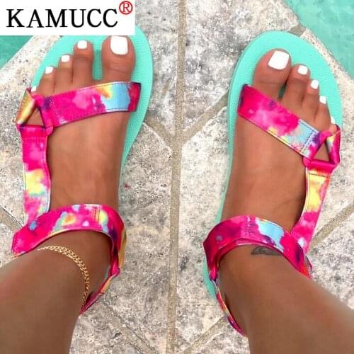 2021 Summer Shoes Sandals Women Flat Beach Sandals Velcro Womens Shoes Fashion Outdoor Comfortable Open Toe Sandals Plus Size