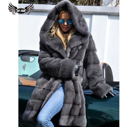 2020 Fashion Natural Mink Fur Coat With Hood Women Winter Wholeskin Real Mink Fur Coats High Quality Full Pelt Fur Jacket Woman