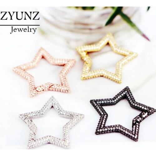 4PCS, Clear CZ Micro Paved Star Clasps Lock Clasps Carabiner Connector Clasps For DIY Jewelry Accessories
