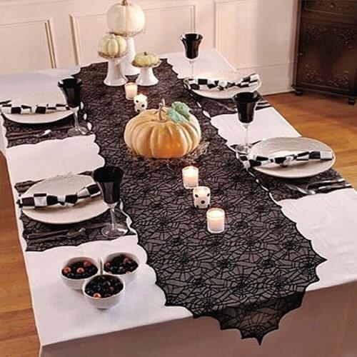 6 Styles Lace Spider Web Bat Halloween Tablecloth Black Polyester Fireplace Mantel Desk Cover Party Decoration