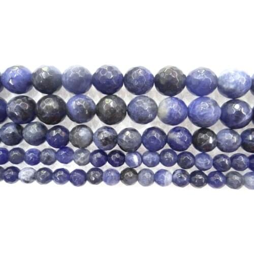 Natural Stone Faceted Blue Sodalite stone Loose Beads Round Stone Beads 4 6 8 10mm For Jewelry Making DIY Bracelet Necklace