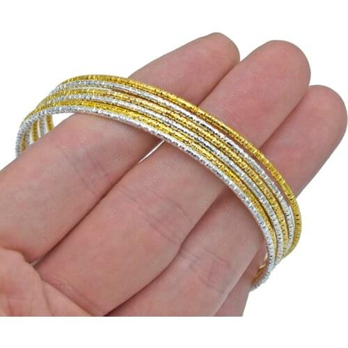 6Pcs/Set Iron Alloy Metal Color Bangle Bracelet for Women 2021 Fashion Trendy Stick Circle Charm Bracelet Jewelry Findings Gifts