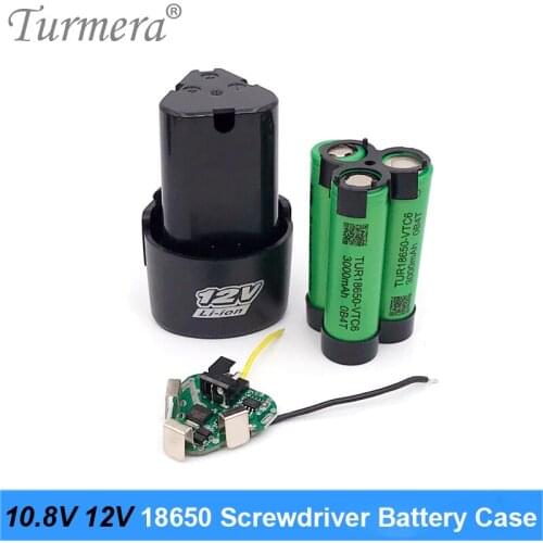 Turmera 3S 10.8V 12V Drill Screwdriver Battery Case Box with 18650 Hoder Brackets 3S 30A BMS Board for Shura Shrika Replace Use