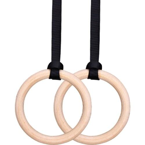 Wood Gymnastic Rings 28mm Gym Rings with Adjustable Long Buckles Straps for Workout Home Gym Cross Fitness &T8