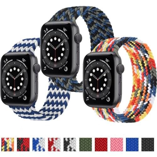 For Apple Watch band 44mm 40mm 38mm 42mm Elastic Bracelet for iWatch Series 6 SE 5 4 3 2 Braided Solo Loop Nylon fabric Strap