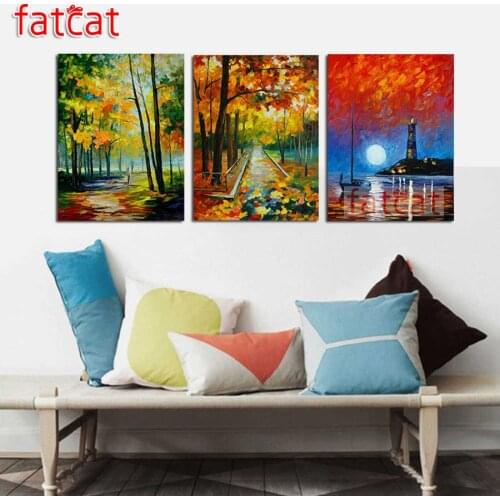 FATCAT Abstract forest landscape tower 5d diy diamond painting full square round mosaic embroidery triptych decoration AE2113