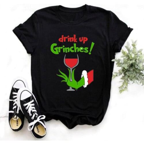 Ladies T-shirt Funny Grinch Ladies Fashion Christmas Harajuku Short Sleeve T-Shirt Black White Pink Grey T-Shirt Top