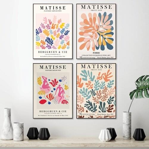 Colorful Leaves Style Wall Art Canvas Paintings Matisse Abstract Print Retro Exhibition Pictures for Bedroom Home Decor