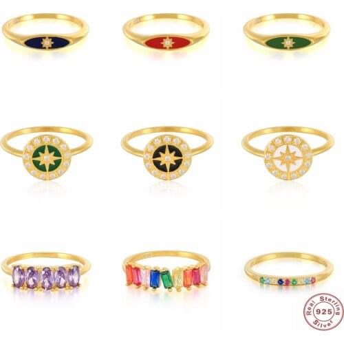 100% S925 Sterling Silver Rings Colorful Zircon Wedding Ring For Lovers' Couples Crystal Anillo Plata 925 Charming Jewerly Gift