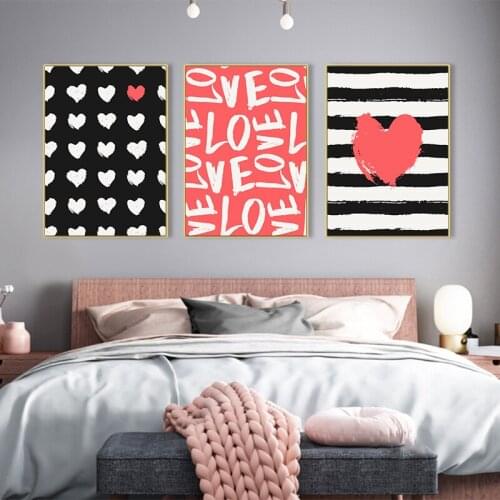 Red Black And White Love Quote Heart Pattern Canvas Print Wall Art Painting Scandinavian Picture Living Room Decoration