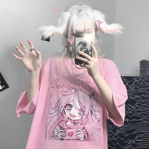 Summer Women Short Sleeve T-shirt Harajuku Anime Cartoon Print Loose Casual Tshirt preppy Style Couple Clothes Tee Girls Tops