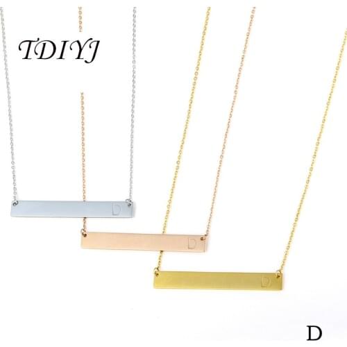 TDIYJ Hot Selling Women Jewelry Statement Necklace Stainless Steel Engraved Letter D Initial Bar Necklace 1Pcs