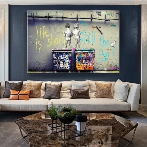 Life Is Short Graffiti Art Posters And Prints Modern Two Kids Street Art Canvas Paintings On the Wall Art Canvas Pictures Cuadro