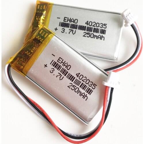 Wholesale 3.7V 250mAh 402035 lithium polymer Lipo rechargeable battery JST 1.0mm 3pin plug cells for MP3 GPS bluetooth headset