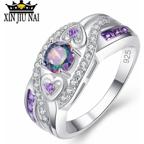 Fashion Women Wedding Jewelry Oval Heart Design Multicolor & Purple White Engagement Jewelry Bride Gift For Women Size 6-10