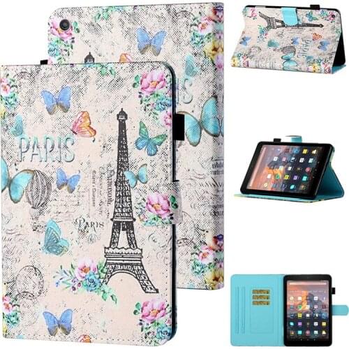 Cartoon Smart Cover for Kindle Fire HD 10 2019 2017 2015 Leather Case with Pencil Holder for Kindle Fire HD 10