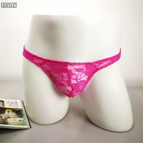 See Through Men Lace G-String Thongs Erotic Sexy Underwear for Lovers Solid Low Rise Sissy Tanga Hombre