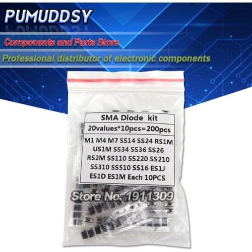 20value*10PCS=200PCS SMD diode Assorted Kit contains SS110 SS220 SS210 SS310 SS510 SS16 SS26 SS34 SS36 ES1J ES1D M7 M4 US1M