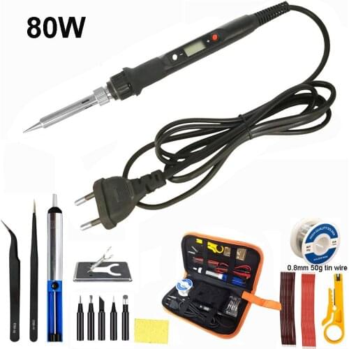 Soldering iron kit temperature adjustable 220V 60W 80W soldering tool ceramic heater soldering iron head desoldering pump