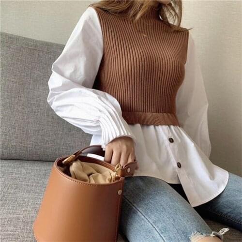 2021 New Winter Patchwork Chic All-match Casual Fashion Sweater Elegant Fashion Termperament Pullovers Simple Classic Winter Top