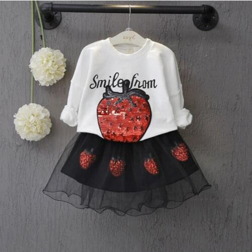 Girls Autumn Dress 2019 New Style Children Strawberry Skirts Long Sleeve Spring Clothes Dress 2-7Y Baby Cute Clothes 2pcs