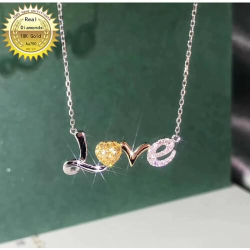 18K gold necklace natural 0.15ct yellow diamond and 0.1ct white diamonds necklace 001