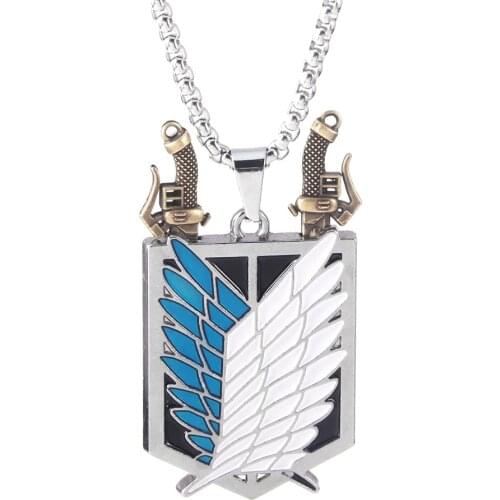 Anime Attack on Titan Scouting Legion Scout Regiment Logo & Double Blade Sword Alloy Pendant Necklace Chain Cosplay Jewelry
