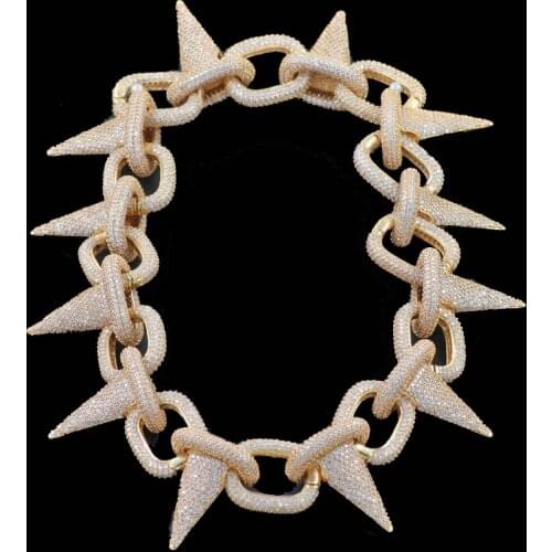 Trippie Redd Style Necklace Heavy Chain Luxury Iced Out Punk Rivet Choker Bling Cubic Zircon Mens Hip hop Jewelry