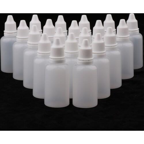 20Pcs 30ML Empty Refillable Plastic Squeezable Dropper Bottle Portable Eye Liquid Essential Oil Container Vials with Screw Cap