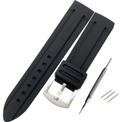 Silicone Rubber Watchband 20mm 22mm 24mm 26mm 28mm for Seiko Men Women Watch Band Stainless Steel Buckle Wrist Strap Black