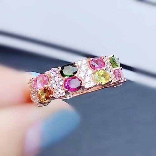 Natural real colorful tourmaline luxury ring Per jewelry 0.25ct*8pcs gemstone 925 sterling silver Fine jewelry J215412