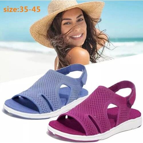 Women Sandals Big Size Casual Summer Beach Shoes Flats Sandal Leisure Sandalias Breathable Mesh Open Toe Large Size