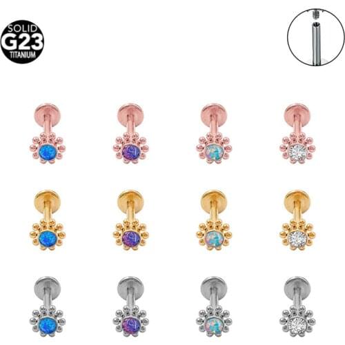 1Pc G23 Titanium Cluster Colorful Opal Earrings stud Labret Helix Tragus Orelha Cartilage Piercing For Women Men Jewellery