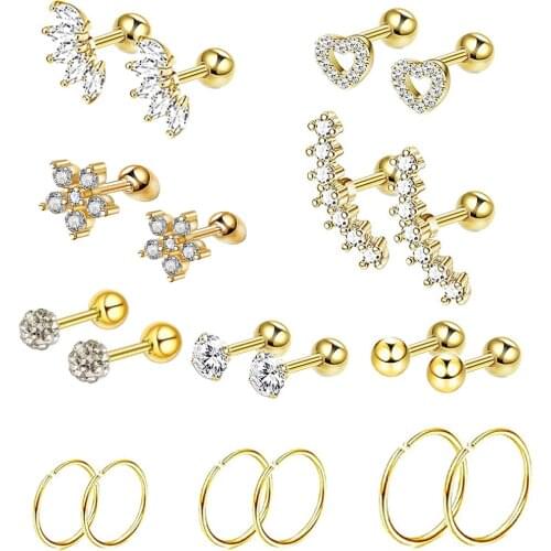 Cross Heart Flower Crown Cz Ear Studs Helix Piercing Cartilage Earring Conch Rook Tragus Stud Labret Back Piercing Jewelry