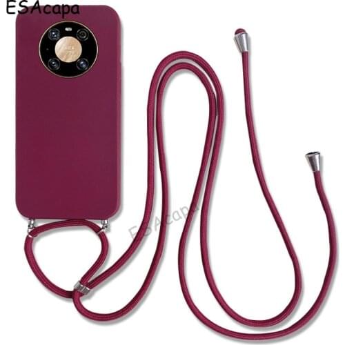 Necklace Lanyard Silicone Case For Huawei Mate 40 30 20 10 9 Pro Candy Colors Matte Phone Cover For Huawei Mate 30 20 10 lite