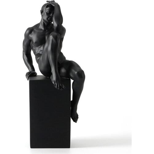 Modern Abstract Body Art Nude Male Statue Touch Forehead Sitting Sculpture Home Interior Showpiece Home Decor Figurines A1831