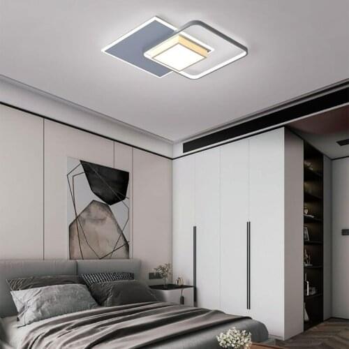 Modern Creative Luster Square Gray LED Ceiling Light for Bedroom Living Dining Room Office Minimalist Simple Interior Decoration