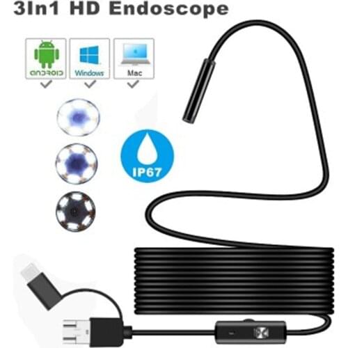 3in1 8mm 2MP 1200p USB Endoscope For Android Otoscope CMOS Borescope Digital Microscope 2M