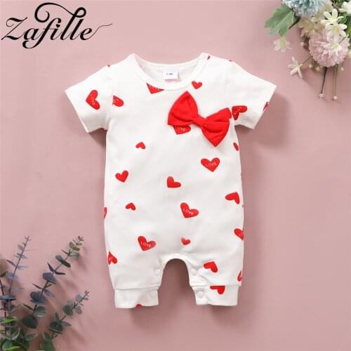 ZAFILLE Girl Baby Sleepwear For Newborns Heart Printed Babys Rompers With Bowtie Summer Baby Pajams Jumpsuit For Kids Clothes