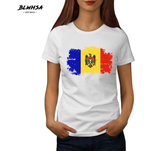 BLWHSA Moldova Flag Women T Shirt Summer Cotton T-shirt for Women O-neck Moldova Flag Nostalgic Style Design Short-sleeve Tees